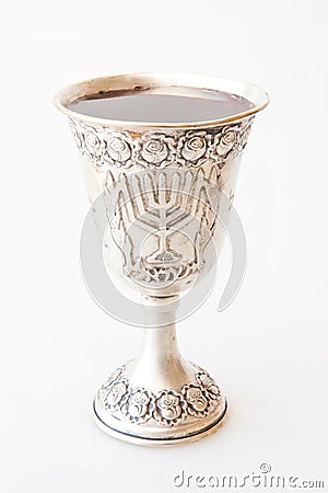 Silver Kiddush cup and Pomegranate Stock Photo