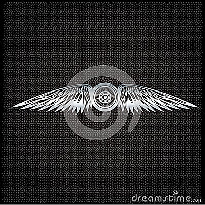 Silver label with wheel,bike and wings Vector Illustration