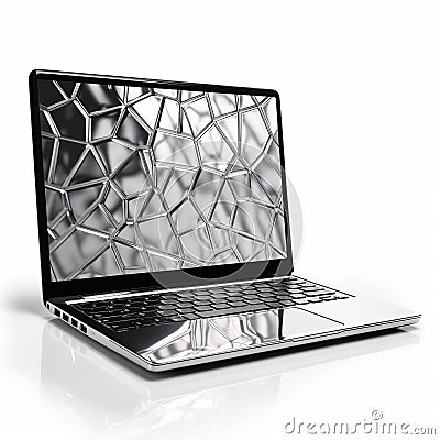 Silver Laptop With Cubist Deconstruction Style On Tempered Glass Screen Stock Photo