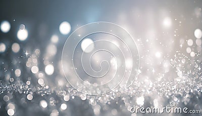 Silver lights background texture abstract Christmas. Beautiful bright winter sparkle white bokeh, 3d rendering of Stock Photo