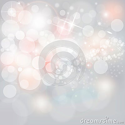 Silver Lights & Stars On Neutral Grey Christmas Holiday Background Stock Photo