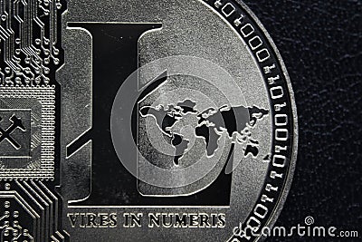 Silver Litecoin Coin macro shot Stock Photo