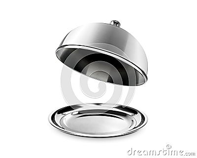 Silver loche and platter with open lid Stock Photo