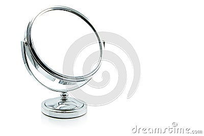 Silver makeup mirror isolated on white. Stock Photo