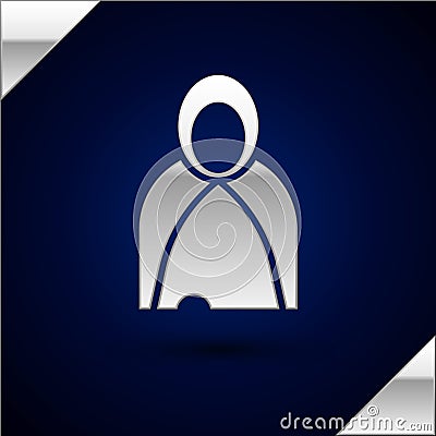 Silver Mantle, cloak, cape icon isolated on dark blue background. Magic cloak of mage, wizard and witch for halloween Vector Illustration