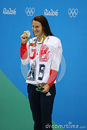 Silver medalist Jazmin Carlin of Great Britain during medal ceremony after the Women's 800m freestyle competition Editorial Stock Photo