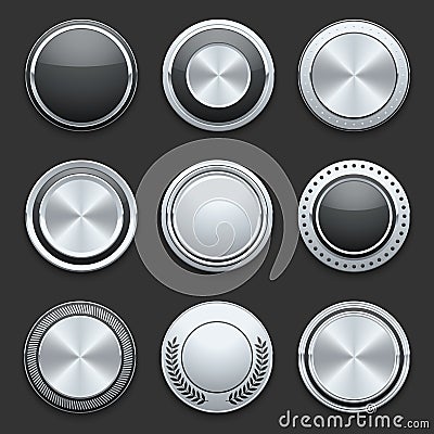 Silver metal chrome vector buttons set Vector Illustration