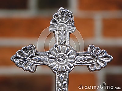 Silver metal cross Stock Photo