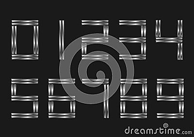 Silver metal numbers Vector Illustration