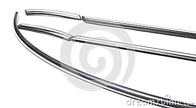 Silver metal trim for chrome glass in car windows on a white isolated background. Spare part for sale at an auto-parsing or for Stock Photo