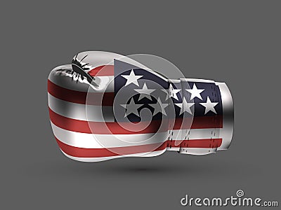 Silver / metallic color isolated boxing glove USA flag Stock Photo