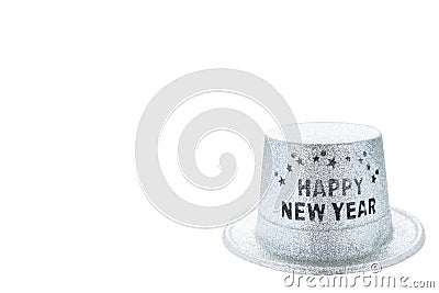 Silver metallic happy new year party hat isolated on white background, clipping path. copy space of your text Stock Photo