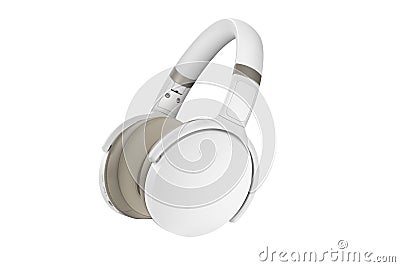 Silver metallic high-quality headphones on a white background. Stylish modern Headphone product photo. Stock Photo