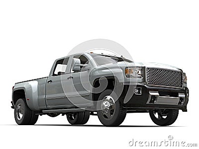 Silver metallic pickup truck - low angle shot Stock Photo