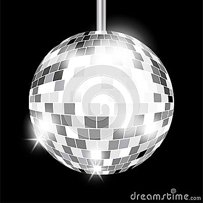 Silver mirror disco ball isolated Vector Illustration