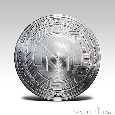 Silver monero coin isolated on white background 3d rendering Cartoon Illustration