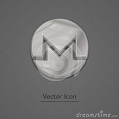 Silver monero coin trendy 3d style vector icon. Vector Illustration