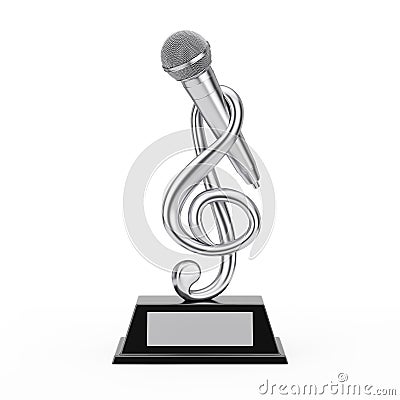 Silver Music Treble Clef with Microphone Award Trophy. 3d Rendering Stock Photo