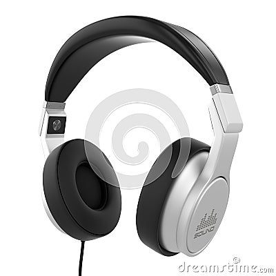 Silver musical headphones. Stock Photo