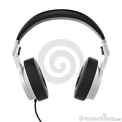 Silver musical headphones. Stock Photo