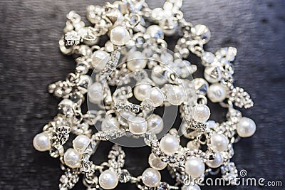 Silver necklace with pearls Stock Photo