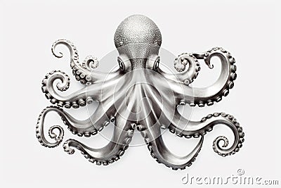 silver octopus on a white background Stock Photo