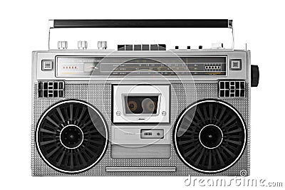 Silver old-school ghetto blaster or boombox with clipping path Stock Photo