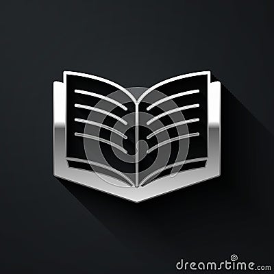 Silver Open book icon isolated on black background. Long shadow style. Vector Vector Illustration