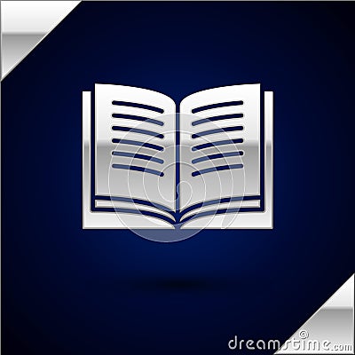 Silver Open book icon isolated on dark blue background. Vector Illustration Vector Illustration