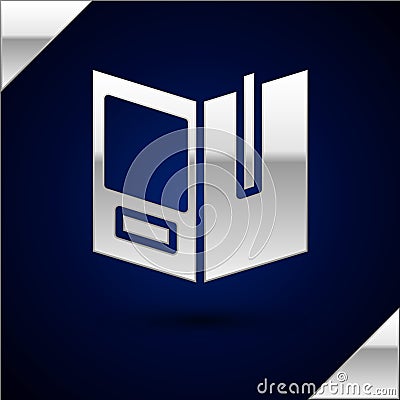 Silver Open book icon isolated on dark blue background. Vector Illustration Vector Illustration