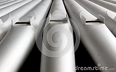 Silver organ pipes. Stock Photo