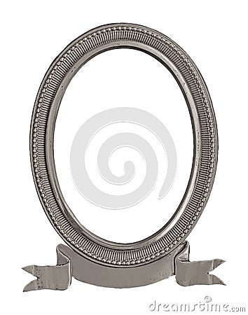 Silver oval frame for paintings, mirrors or photo isolated on white background. Design element with clipping path Stock Photo