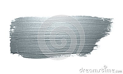 Silver paint brush stain or smudge stroke and abstract paintbrush glittering ink dab smear with glitter texture on white backgroun Stock Photo