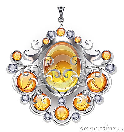 Silver pendant with amber gems Vector Illustration