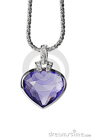 Silver pendant and blue heart shaped gemstone Stock Photo