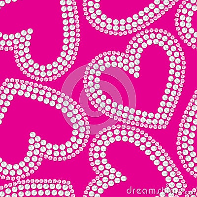 Silver and pink crystal sequins heart seamless pattern Vector Illustration