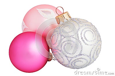 Silver, pink and purple christmas balls close-up isolated Stock Photo