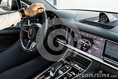 Silver Porsche Panamera interior Editorial Stock Photo