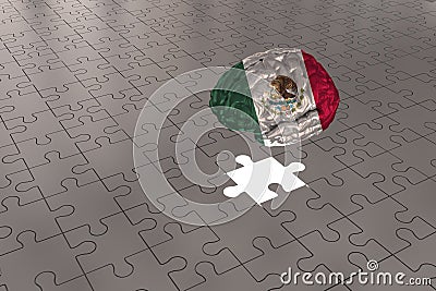 Silver Puzzle plane for Mexico Flag to Brain Stock Photo