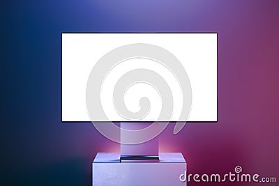 Silver realistic blank modern monitor on multicolored background. 3d rendering. Stock Photo