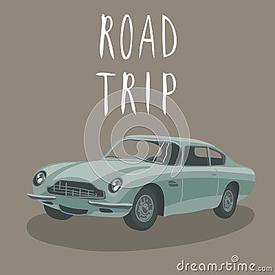 Silver retro sport car . Vector illustration. Cartoon car Vector Illustration