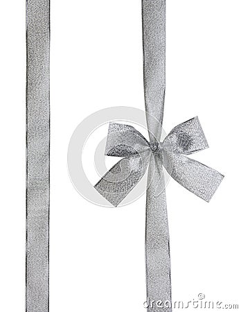 Silver ribbon and bow with clipping path Stock Photo