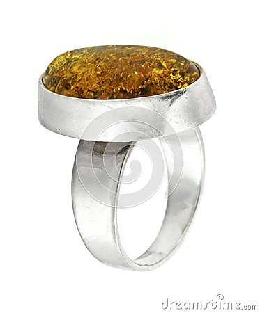 Silver ring with amber Stock Photo