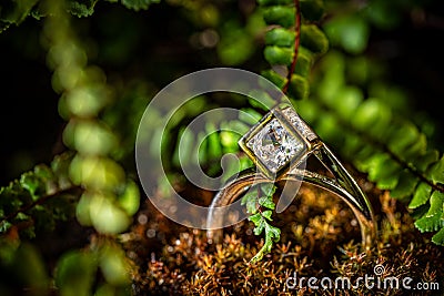 Silver ring with cube shaped crystal Stock Photo