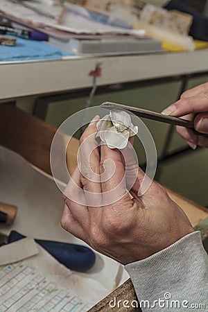 Silver Ring Manufacture by artisan Stock Photo