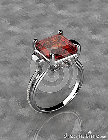 Silver ring with red diamond Stock Photo