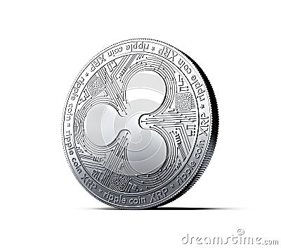 Silver Ripple XRP coin isolated white background. 3D rendering Editorial Stock Photo