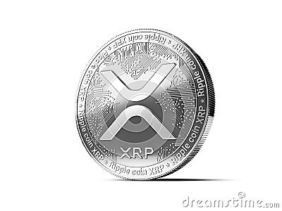 Silver Ripple XRP coin isolated white background. new virtual money 3D rendering Editorial Stock Photo