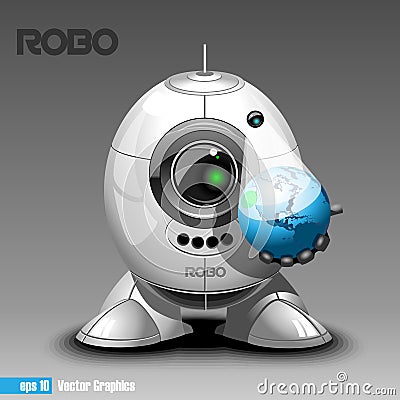 Silver robo eyeborg projecting the planet earth in 3d Vector Illustration