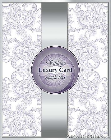 Silver Rococo invitation card Vector. Royal victorian rich ornament backgrounds Vector Illustration